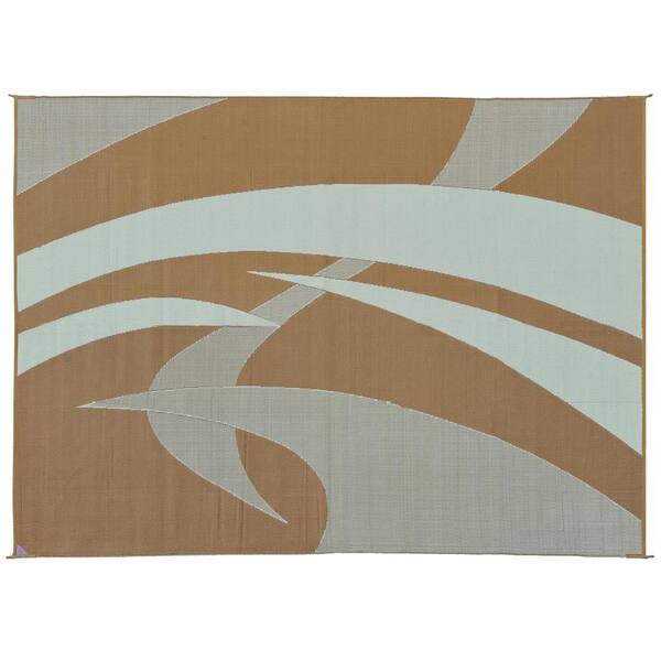 Reversible Mats 9 ft. x 12 ft. Reversible RV Patio Mat Swirl Brown