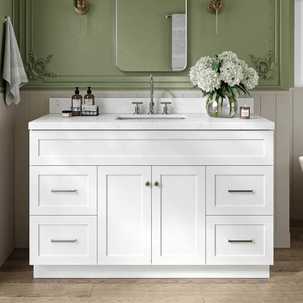 Hamlet 54" White Quartz Top Single Basin Freestanding Vanity