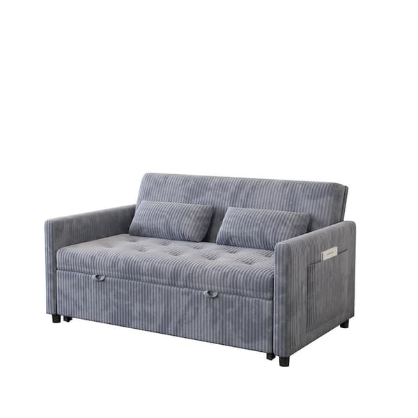 Sleeper Sofa Couch W/Pull Out Bed, 53 in. Modern Velvet Convertible Sleeper Sofa Bed, 2-Seater Seat Sofa Bed, Gray