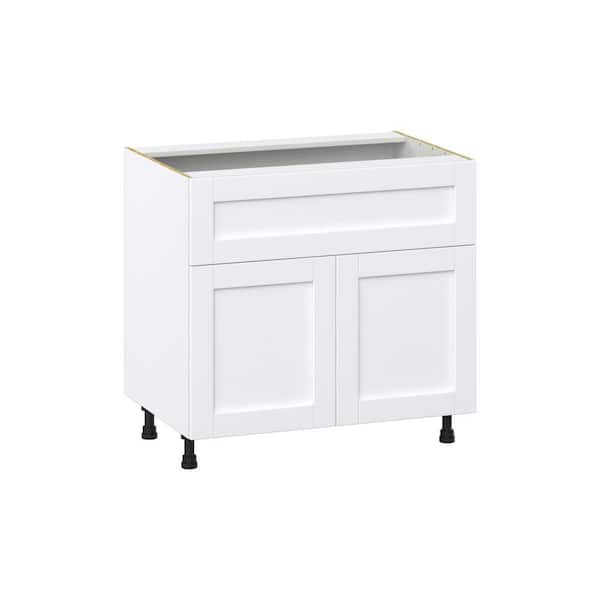 J COLLECTION Milton 36 in. W x 24 in. D x 34.5 in. H Assembled Shaker Base Kitchen Cabinet in Bright White with 10 in. Drawer