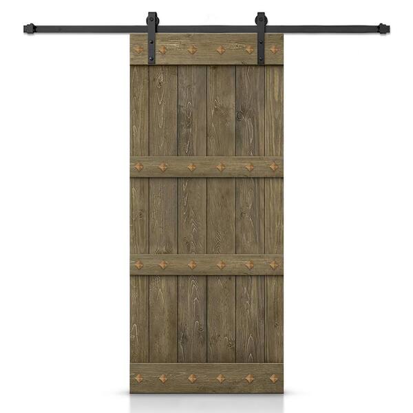 CALHOME 24 in. x 84 in. Aged Barrel Stained DIY Knotty Pine Wood Interior Sliding Barn Door with Hardware Kit and Clavos