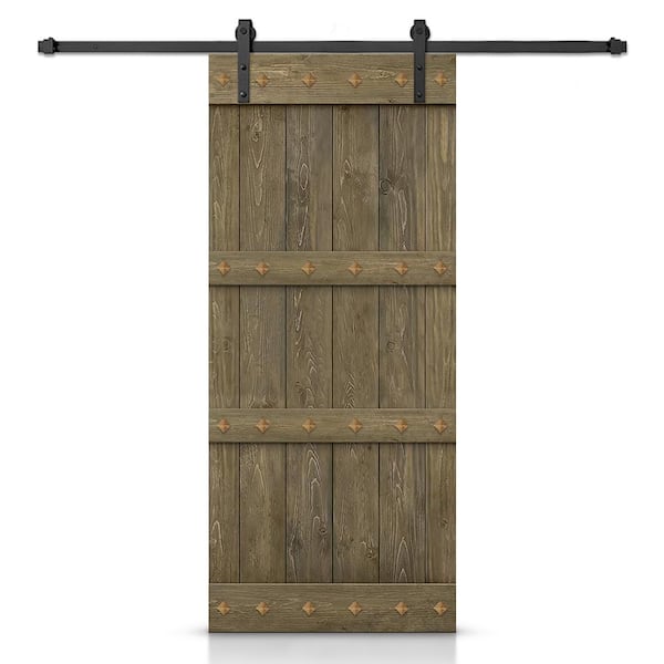 CALHOME 44 in. x 84 in. Aged Barrel Stained DIY Knotty Pine Wood Interior Sliding Barn Door with Hardware Kit and Clavos