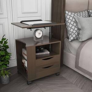 2-Drawer Black Oak Nightstand with Swivel Top Height Adjustable End Table (19.69 in. D x 15.75 in. D x 18.31 in. H)