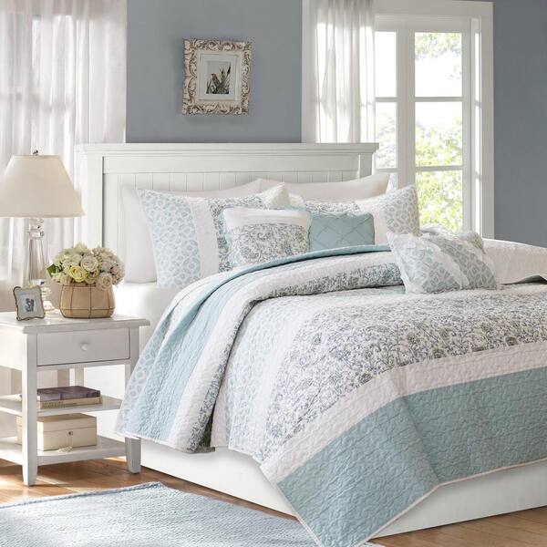 Madison Park Vanessa 6-Piece Aqua Cotton Percale King/Cal King Quilt ...