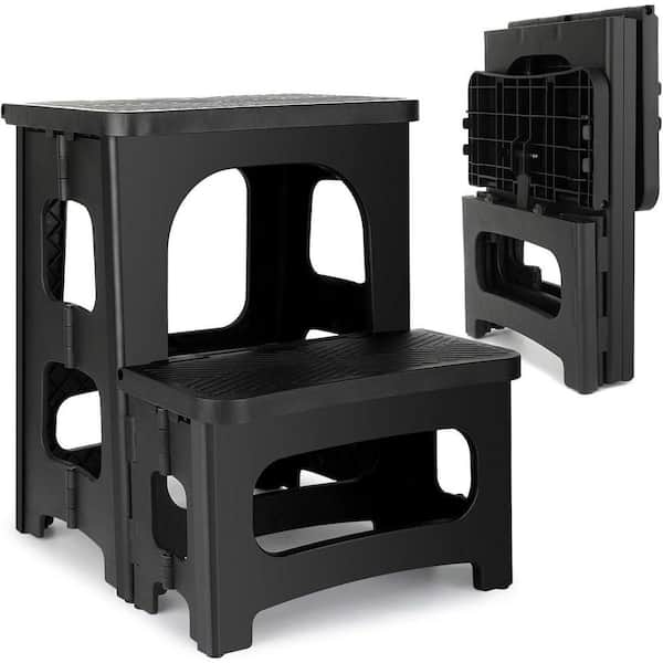 17 in. H Reach 2-Step Plastic Non-Slip Collapsible Step Stool 200 lb. Load Capacity for Kitchen Home Bedroom