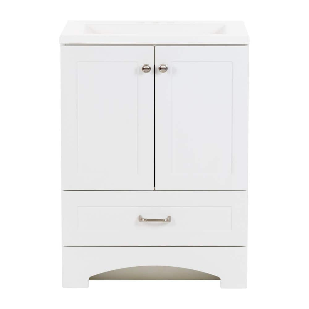 Lancaster 24 in. W x 19 in. D x 33 in. H Single Sink Freestanding Bath Vanity in White with White Cultured Marble Top -  Glacier Bay, B24X20314