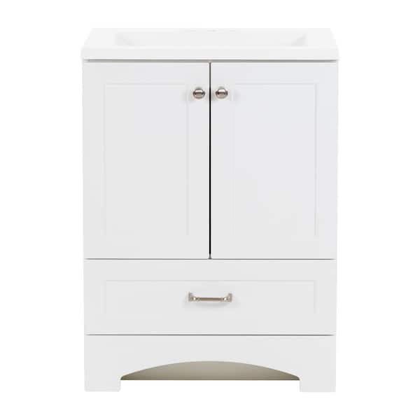 Glacier Bay Lancaster 24 in. W x 19 in. D x 33 in. H Single Sink Freestanding Bath Vanity in White with White Cultured Marble Top