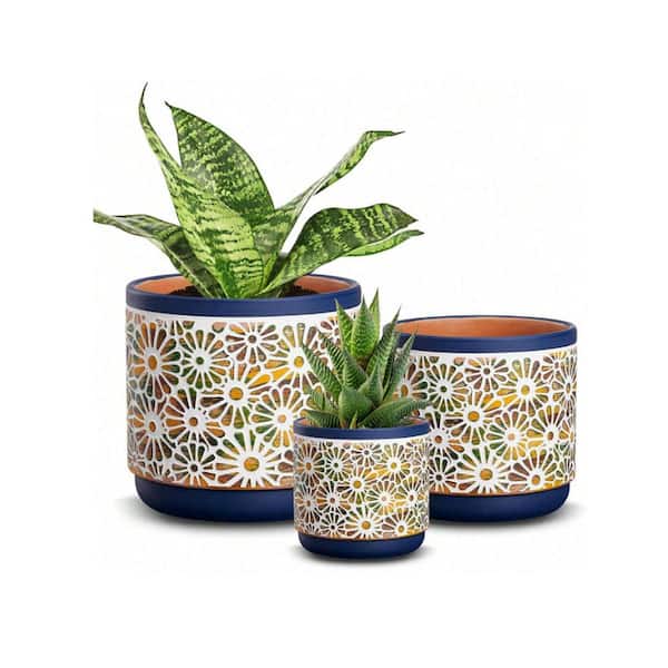Unbranded Modern Decorative Ceramic Plant Pots Outdoor Pots Set with Drainage Holes (3-Piece)