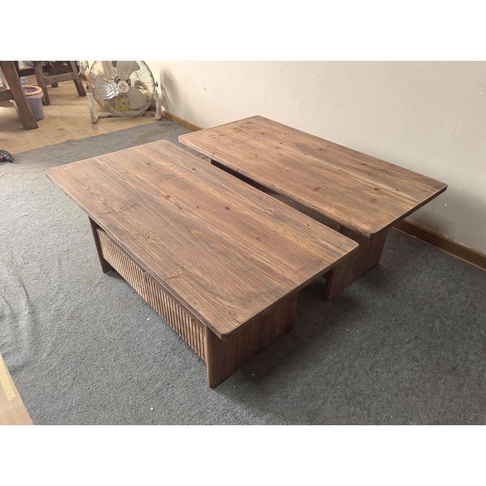 Allan 47 in. Natural Brown Rectangle Solid Wood Coffee Table with 2-Drawers and Open Storage Shelf