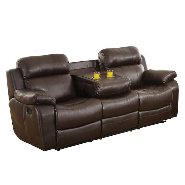 Benjara Brown Fabric Manual Recliner Sofa with Pull Tab