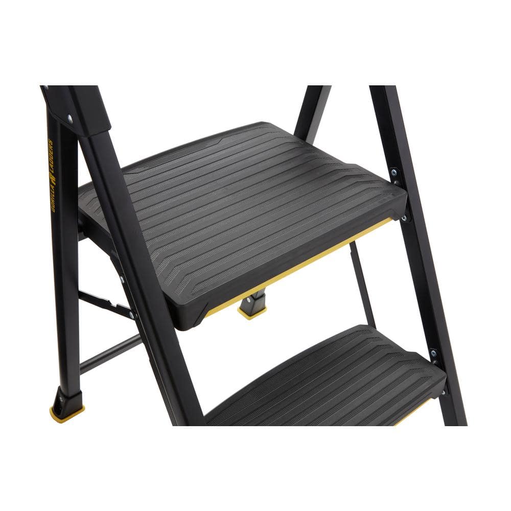 3-Step Black Steel Step Stool with Non-Slip Treads