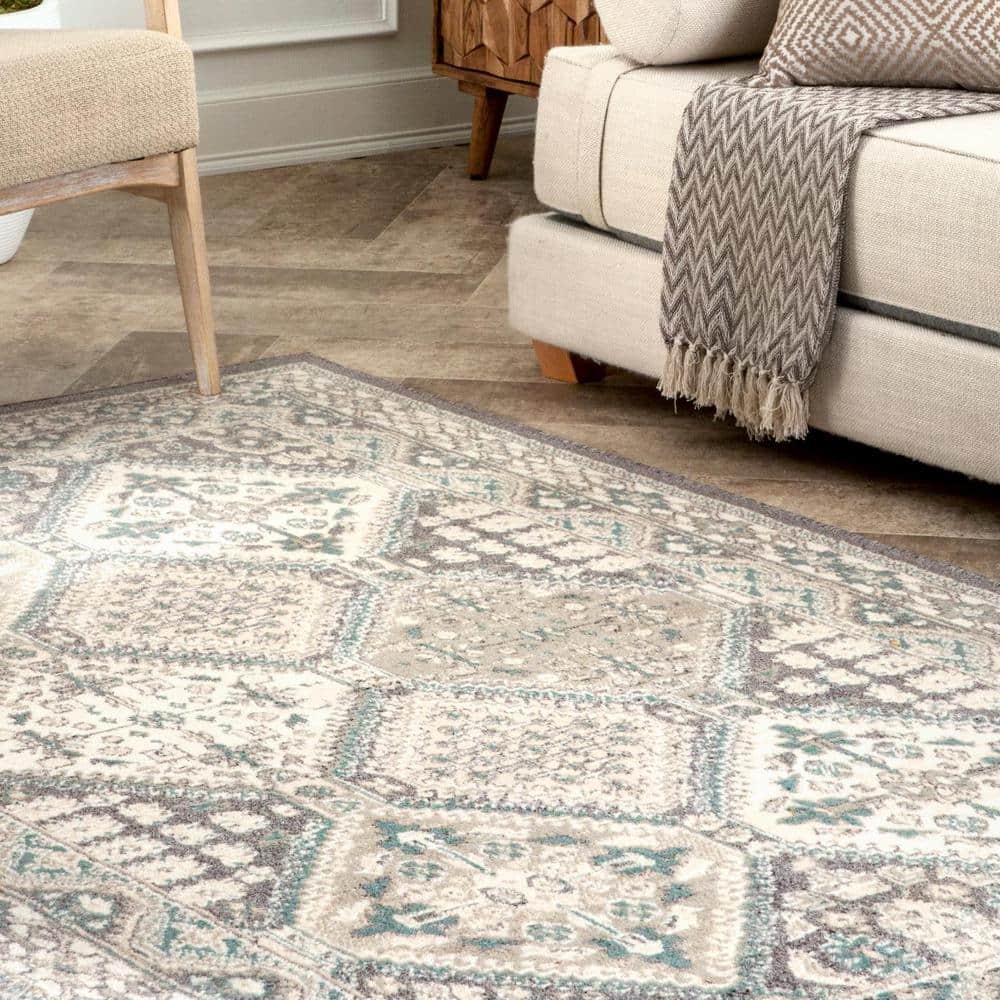 Charcoal 3' x 5' Synthetic Traditional Tile Area Rug