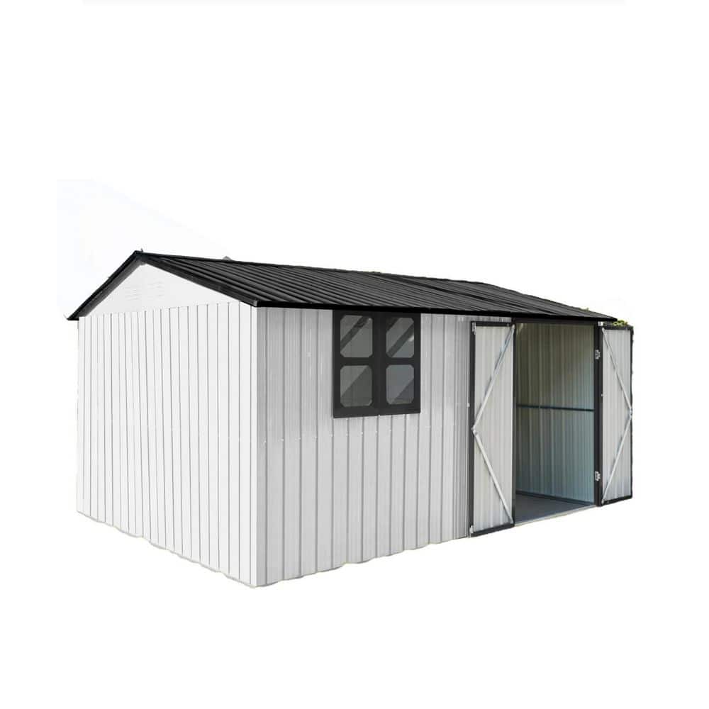 12 ft. W x 10 ft. D White Black Metal Shed with Window and Enhanced Securit
