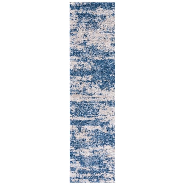Berber Shag 2 ft. x 12 ft. Beige/Blue Distressed Solid Color Runner Rug