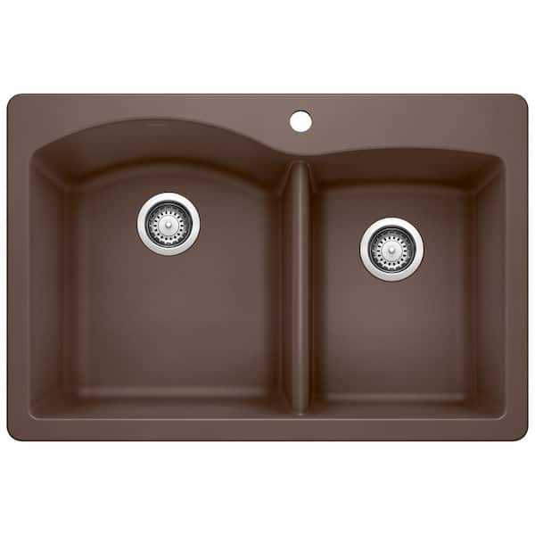 DIAMOND 33 in. Drop-In/Undermount 60/40 Double Bowl Cafe Granite Composite Kitchen Sink