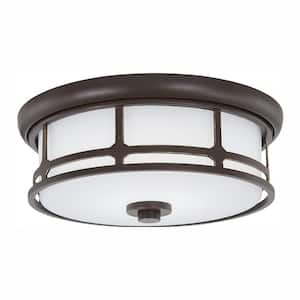 Portland Court 14 in. 1-Light Oil Rubbed Bronze with Gold Highlights LED Flush Mount