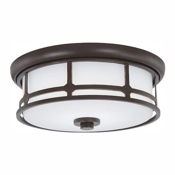 Portland Court 14 in. 1-Light Oil Rubbed Bronze with Gold Highlights LED Flush Mount Ceiling Light