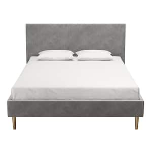 Daphne Light Gray Velvet Upholstered Full Bed with Headboard and Modern Platform Frame