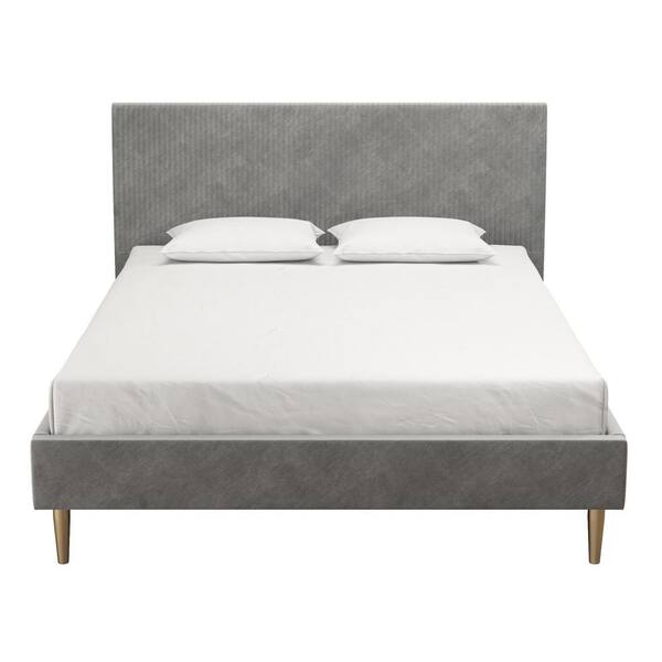 Mr. Kate Daphne Light Gray Velvet Upholstered Full Bed with Headboard and Modern Platform Frame