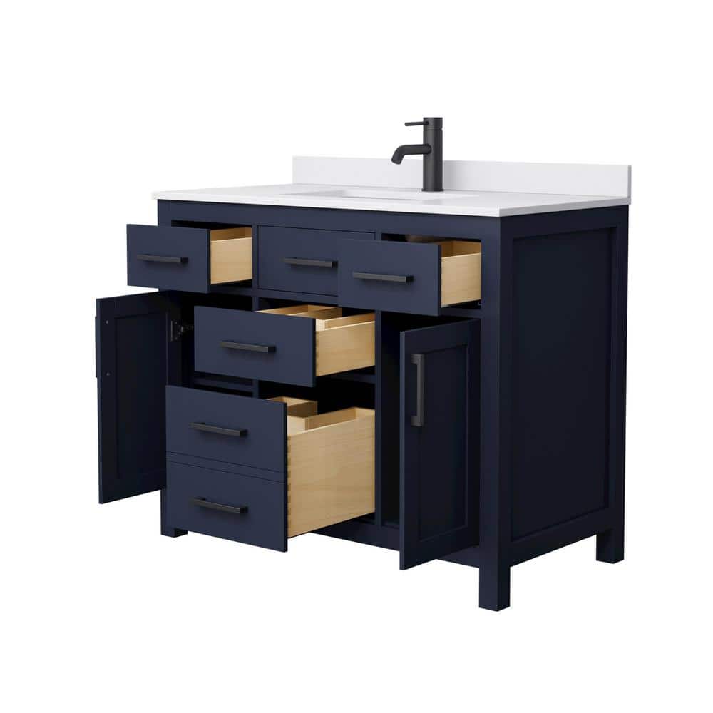 Beckett 42'' Dark Blue Freestanding Bathroom Vanity with White Marble Top
