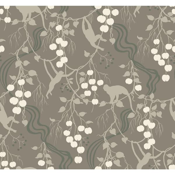 A-Street Prints Linden Stone Grey Jungle Canopy Wallpaper Sample
