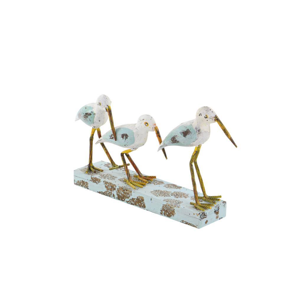20" White and Blue Metal Bird Trio Sculpture