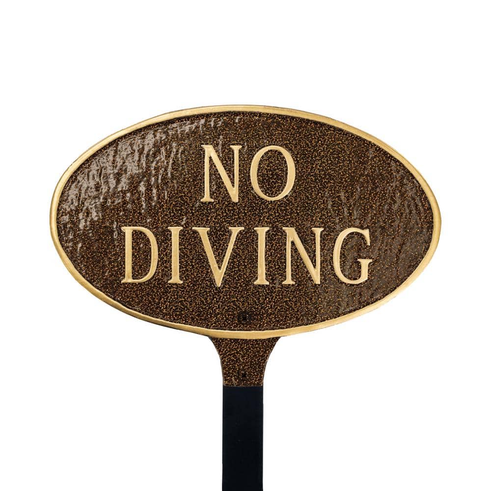 No Diving Standard Oval Statement Plaque with Lawn Stake - Hammered Bronze product image for price tracking
