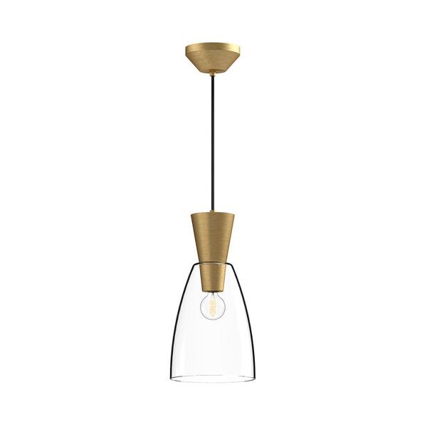 ALORA MOOD Arlo 7 in. 1 Light 60-Watt Brushed Gold/Clear Glass Pendant ...