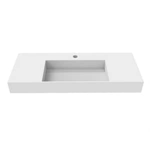 Juniper 48 in. Wall Mount Solid Surface Single Basin Rectangle Bathroom Sink in Matte White