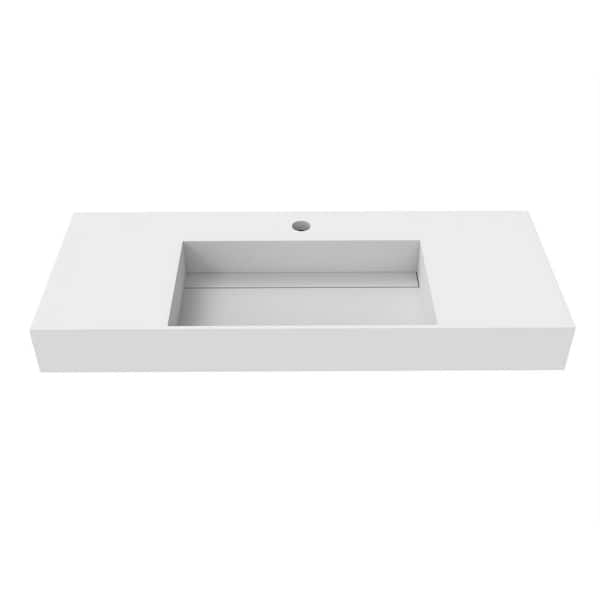 castellousa Juniper 48 in. Wall Mount Solid Surface Single Basin Rectangle Bathroom Sink in Matte White
