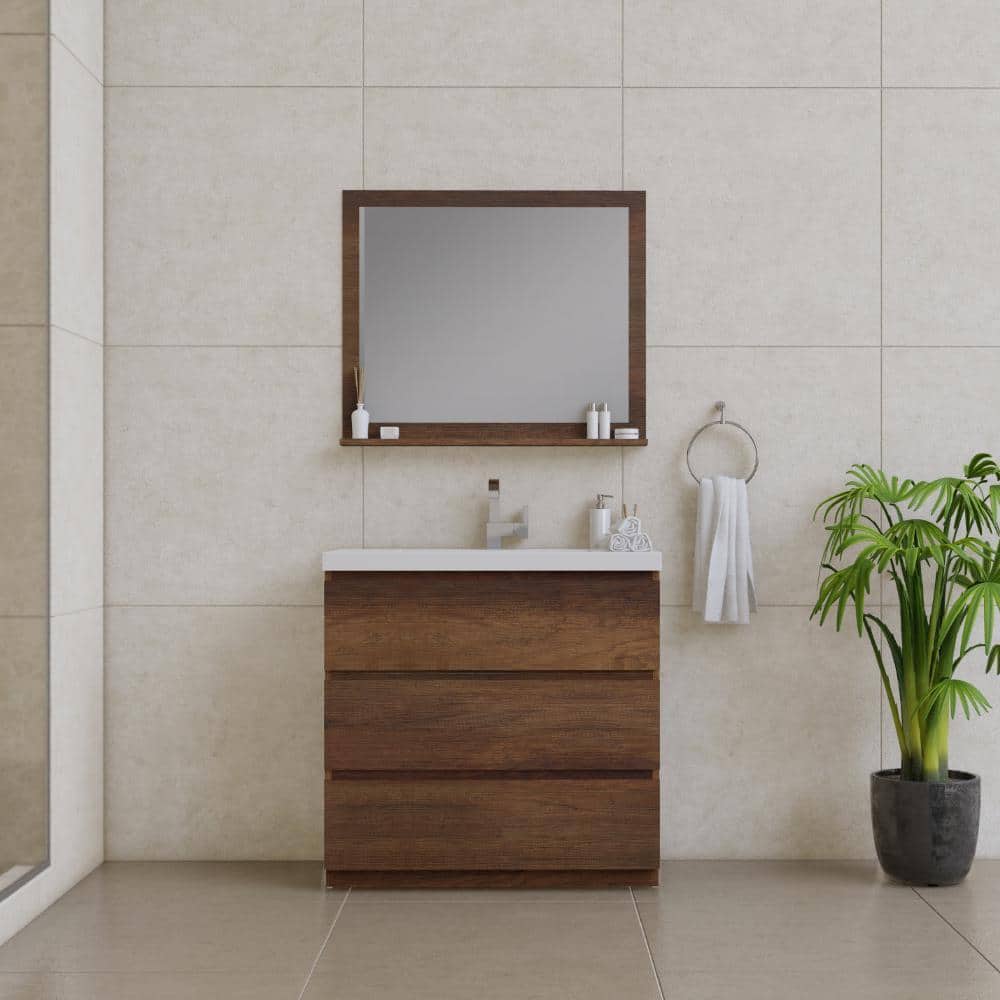 Alya 36" Rosewood Brown MDF Freestanding Bathroom Vanity