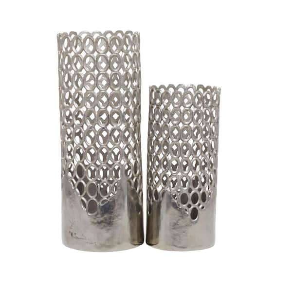 Litton Lane Silver Aluminum Geometric Decorative Vase (Set of 2)