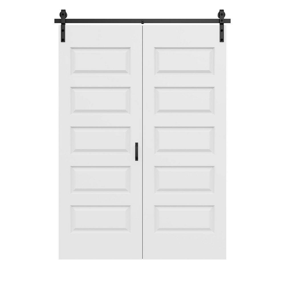 120 in. x 84 in. 5 Panel Bifold Closet Barn Door Save Space White Primed MDF Bi-fold Sliding Barn Door with Hardware Kit price history on PriceWatchPro