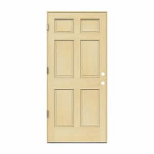 32 in. x 80 in. 6-Panel Unfinished Right-Hand Outswing Wood Prehung Front Door w/Primed Rot Resistant Jamb