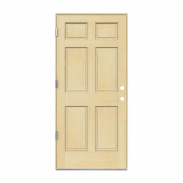 JELD-WEN 32 in. x 80 in. 6-Panel Unfinished Right-Hand Outswing Wood Prehung Front Door w/Primed Rot Resistant Jamb