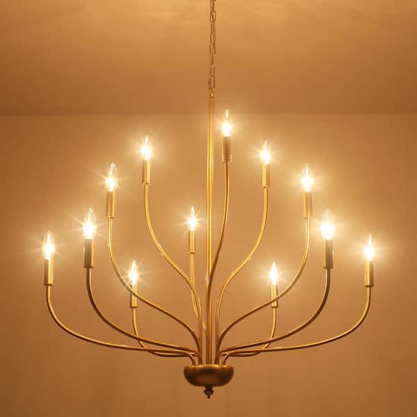 LWYTJO 12-Light Modern Gold Candle Chandelier Light Fixture for Kitchen Island