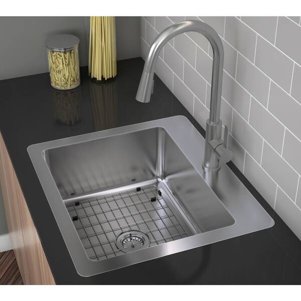 Ancona Valencia Series Dual Mount 25 in. 1-Hole Single Bowl Kitchen Sink in  Satin Stainless Steel with Grid and Strainer AN-3340 The Home Depot