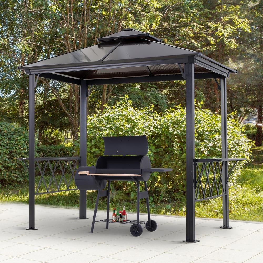 Outsunny 9' x 5' Black Hardtop BBQ Grill Gazebo