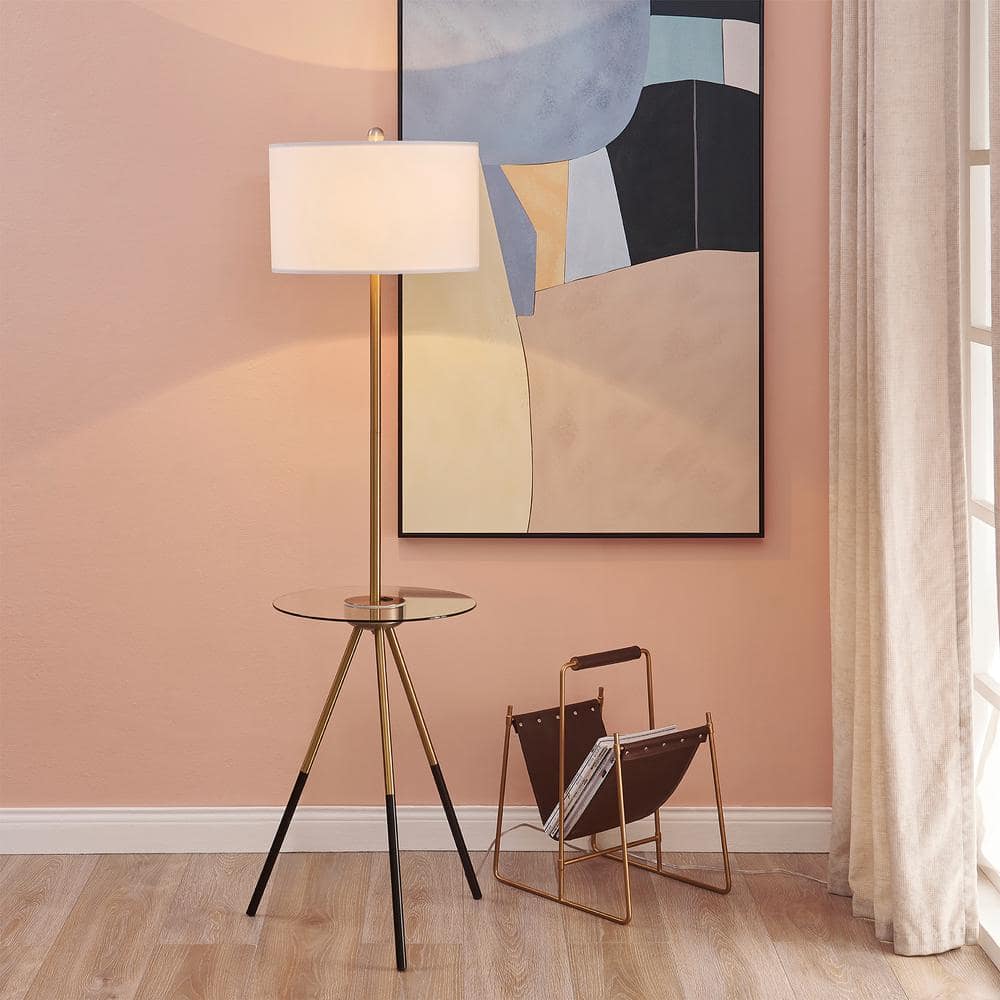 Modern Tripod Outdoor Floor Lamp with Glass Table and USB, Black