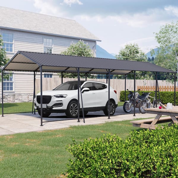 IMagacFun 13 ft. W x 26.5 ft. D x 8.8 ft. H Black Galvanized Steel Roof Metal Carport