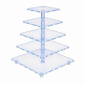 5-Tier Blue Light Cake Stand, Acrylic Tower Display with LED Light, Dessert Tree Tower for Birthday, Weddings, Parties