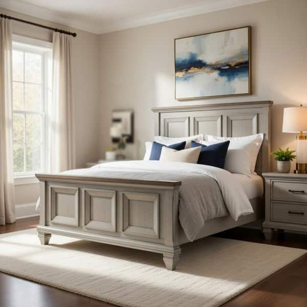 Rimy Brown and Antique Gray Wood Frame Queen Panel Bed with Headboard