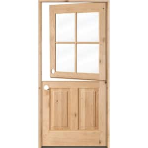 36 in. x 80 in. Farmhouse Knotty Alder Right-Hand/Inswing 4-Lite Clear Glass Unfinished Dutch Wood Prehung Front Door