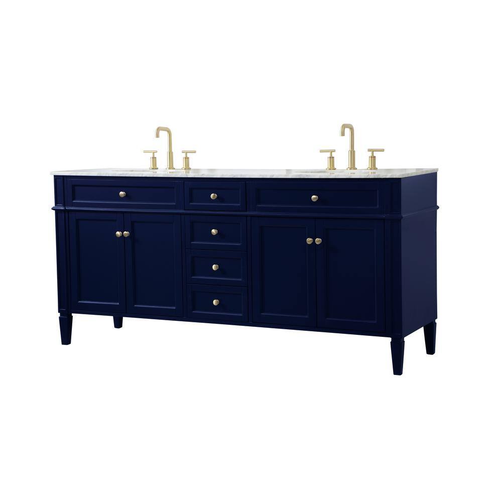 Blue Double Freestanding Bathroom Vanity with Marble Top
