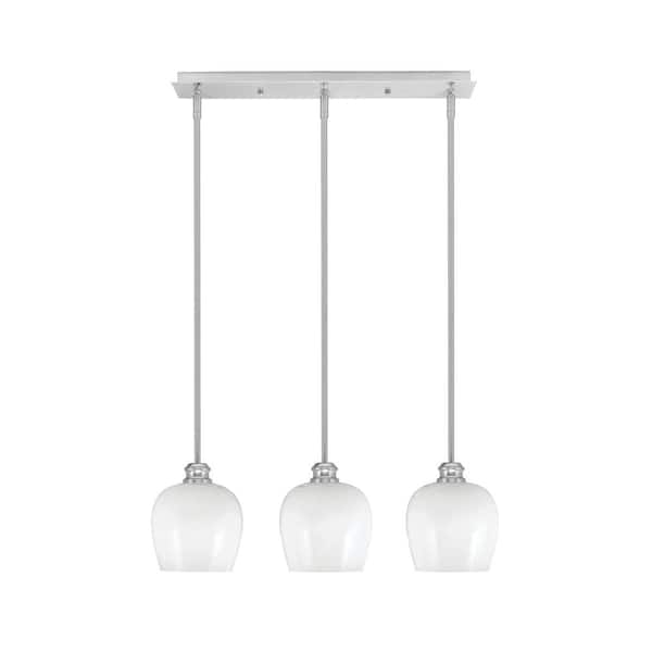 Unbranded Albany 60-Watt 3-Light Brushed Nickel Linear Pendant Light with White Marble Glass Shades and No Bulbs Included