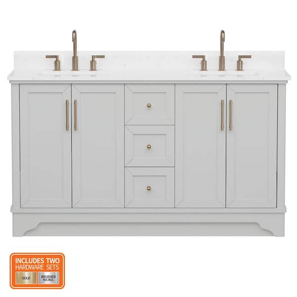 Eastwood 61 in. Double Sink Gray Bath Vanity with Carrara White Engineered Stone Top (Assembled)