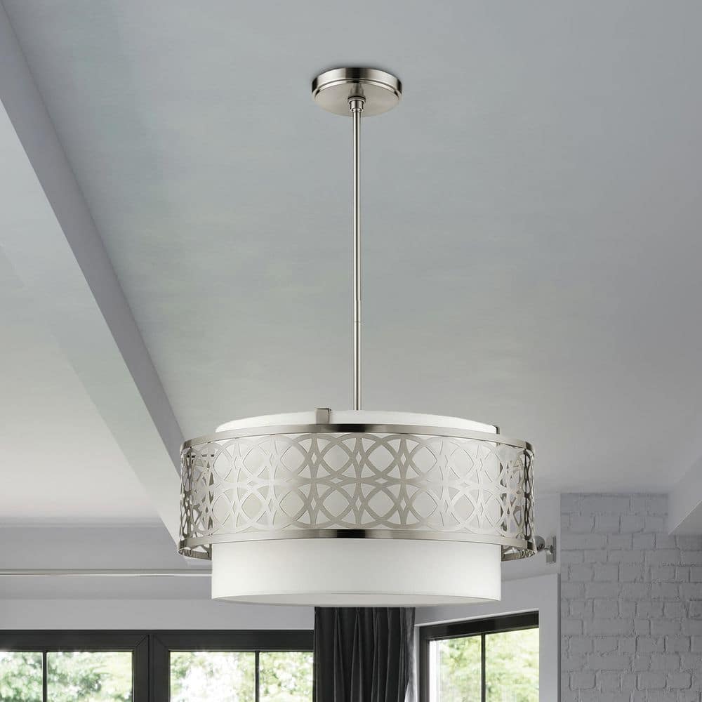 Nickel Drum Pendant Light with Latticework Shade