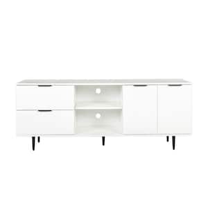White TV Stand TV Console Fits TVs up to 65 in. with 2 Storage  Drawers and 2 Open shelves