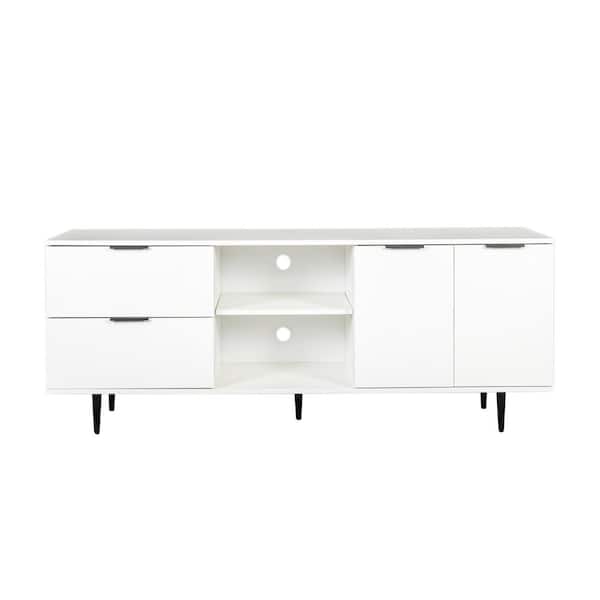 JASIWAY White TV Stand TV Console Fits TVs up to 65 in. with 2 Storage  Drawers and 2 Open shelves