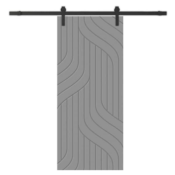 CALHOME 30 in. x 80 in. Light Gray Stained Composite MDF Paneled Interior Sliding Barn Door with Hardware Kit